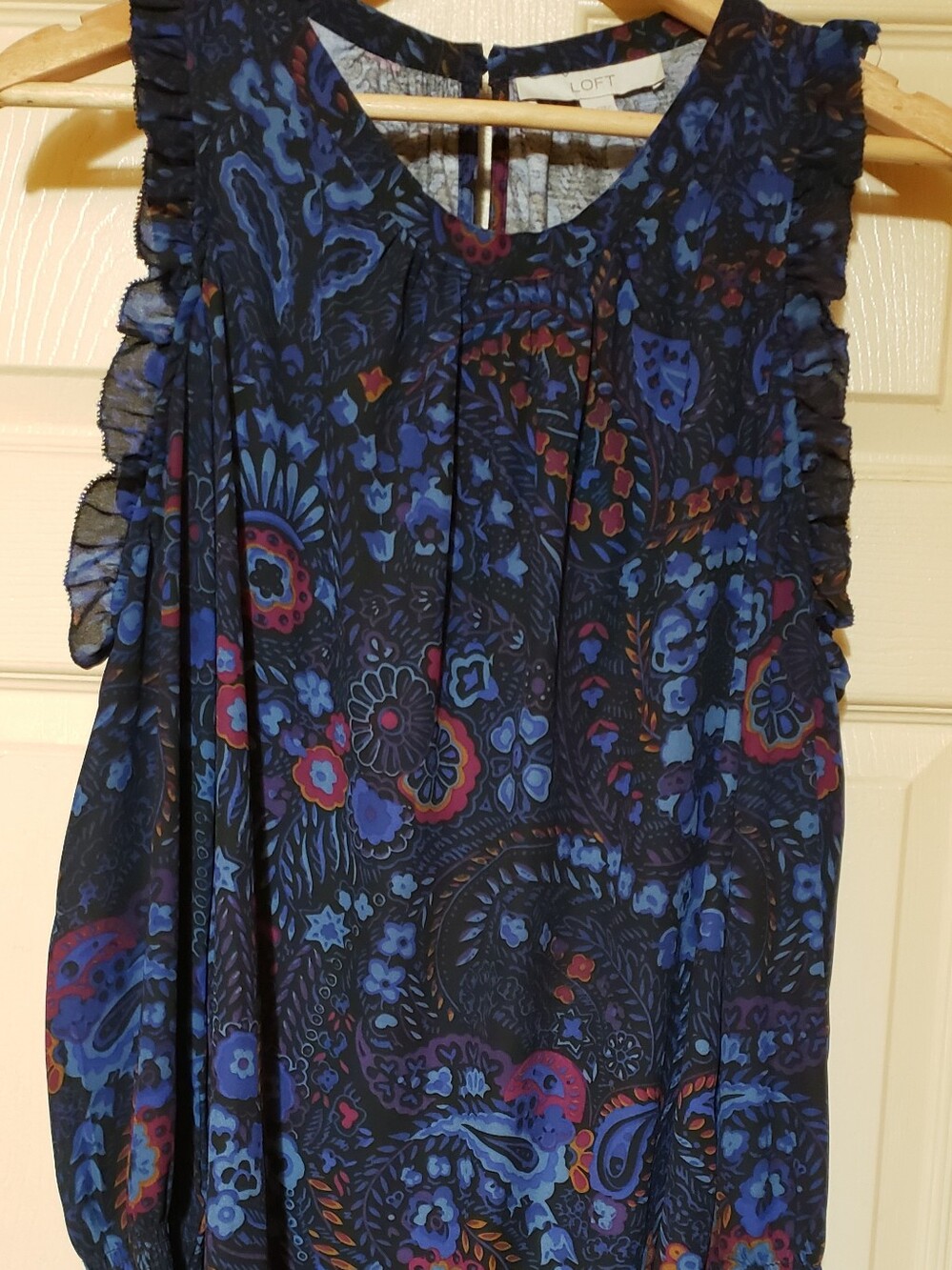 Womens Blue Paisley Floral Long Sleeve Blouse.